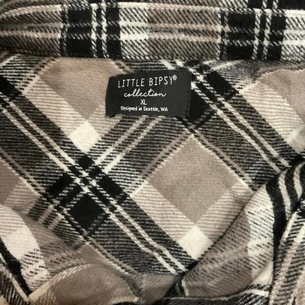 Little Bipsy black, white, and gray plaid button-up shirt